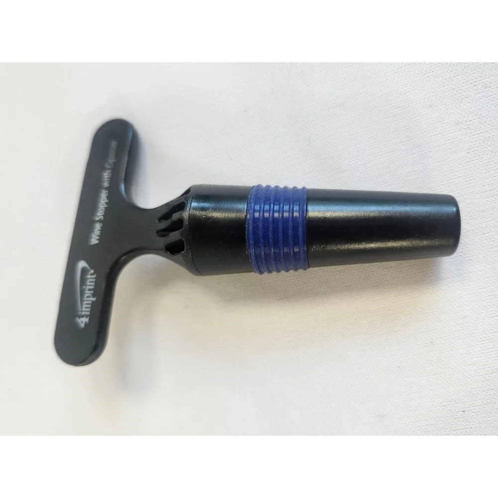 4imprint‎ Wine Stopper with Opener Black Blue T-Shape Bar Tool Corkscrew Sealer